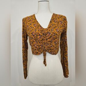 Wild Fable Floral Mustard Ruched Top